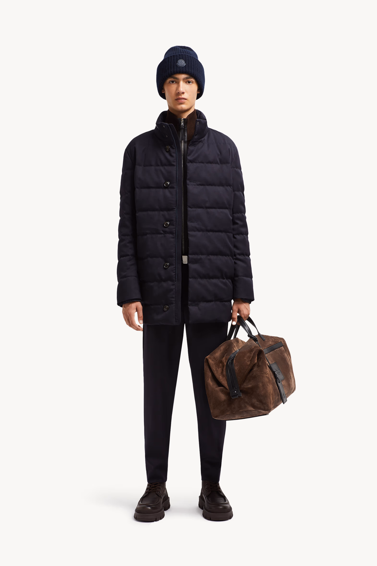 Vallonpierre Hooded Long Down Jacket Men Night Blue Moncler 0